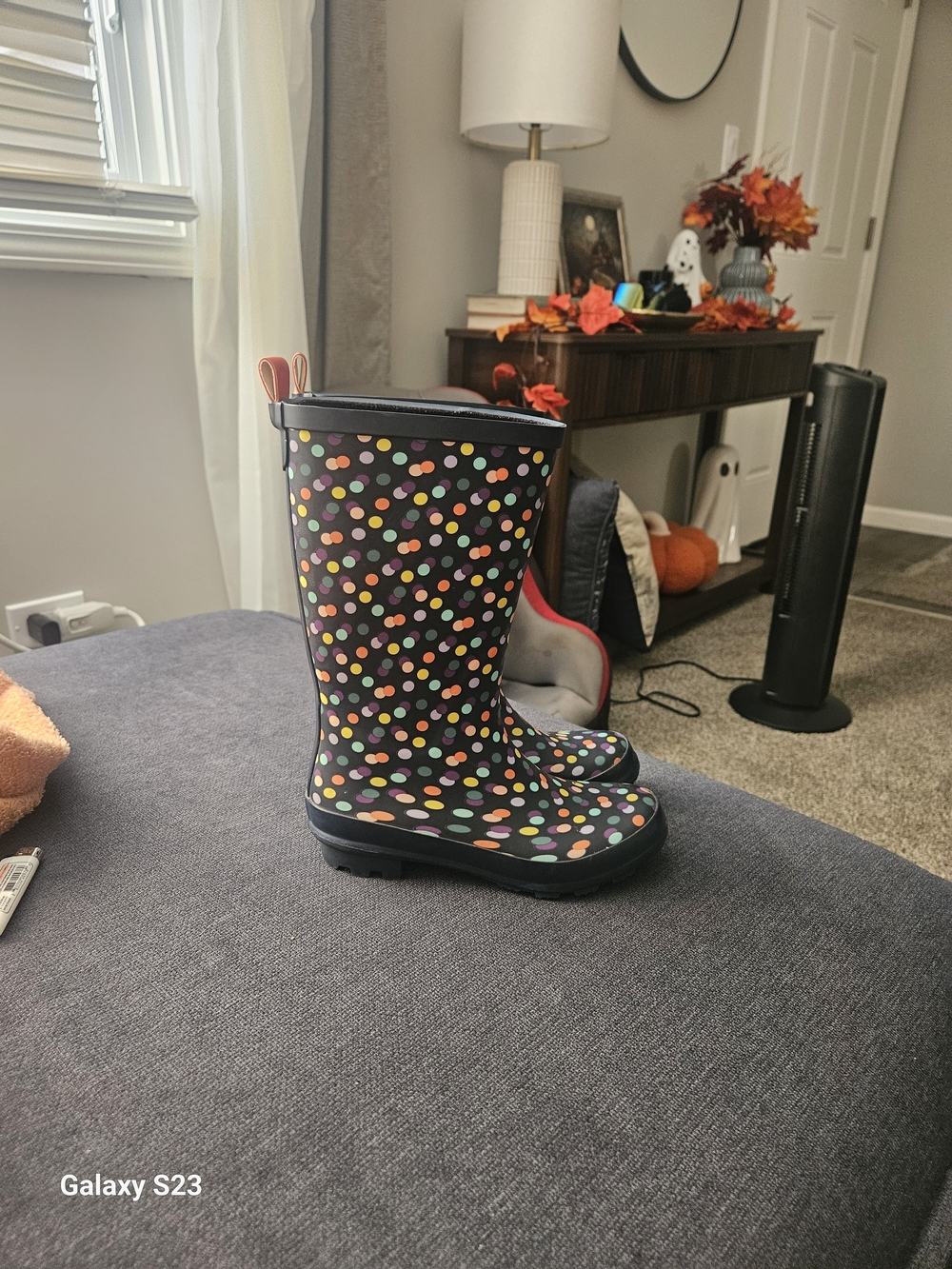 Target Kids' Black Rain Boots with Multicolor Polka Dots